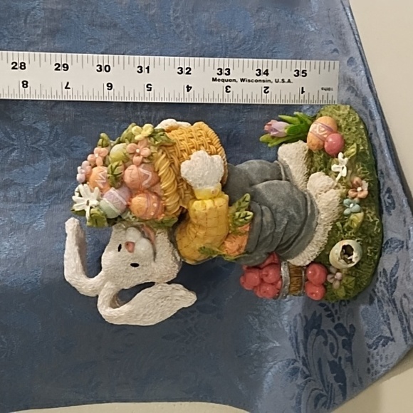 Charming Easter Scape Bunny Figurine & Blue Table Runner 70" L X 13" W - Picture 15 of 16